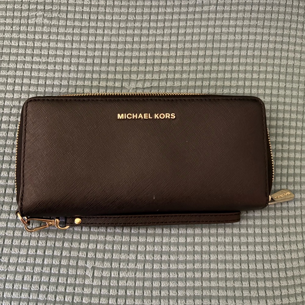 Michael Kors Black Full Wallet with Gold Zipper